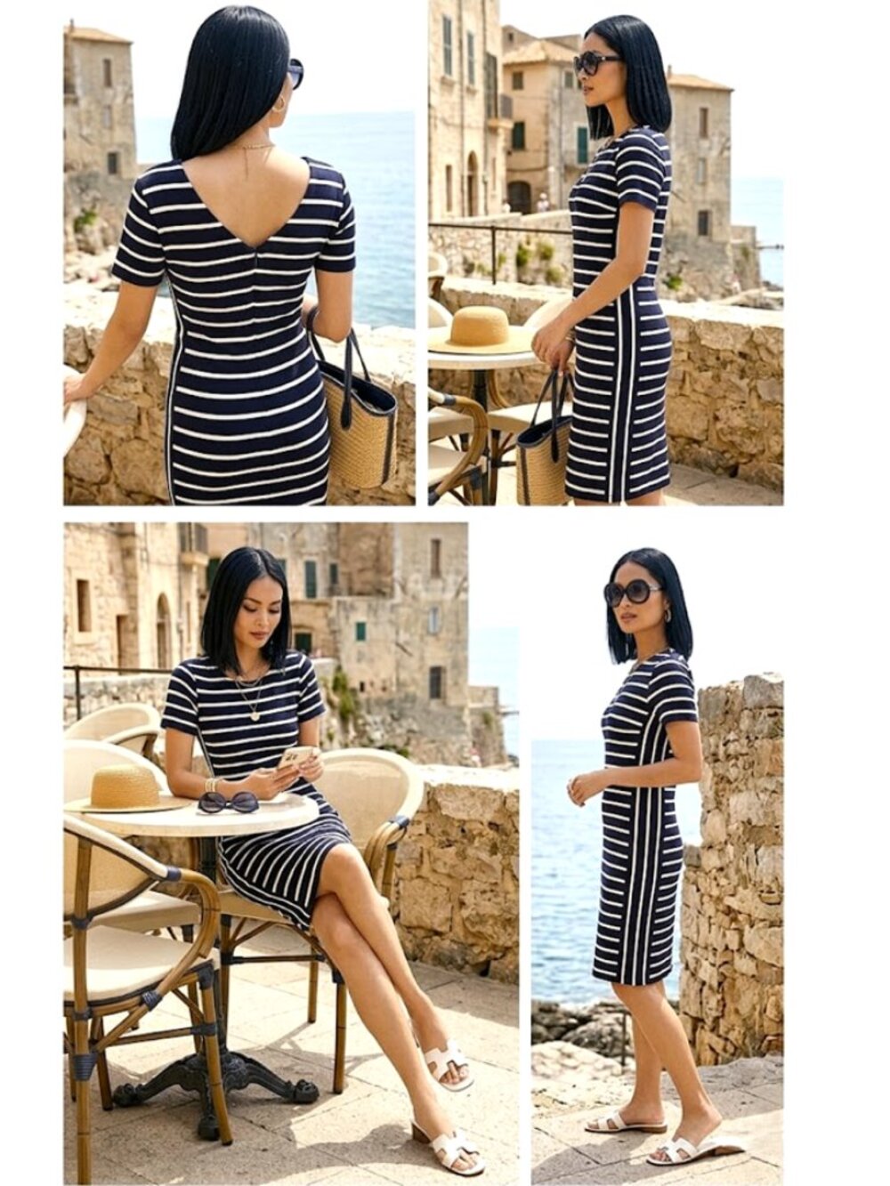 BANANA REPUBLIC - Navy and white short sleeve striped dress - Picture 2 of 15